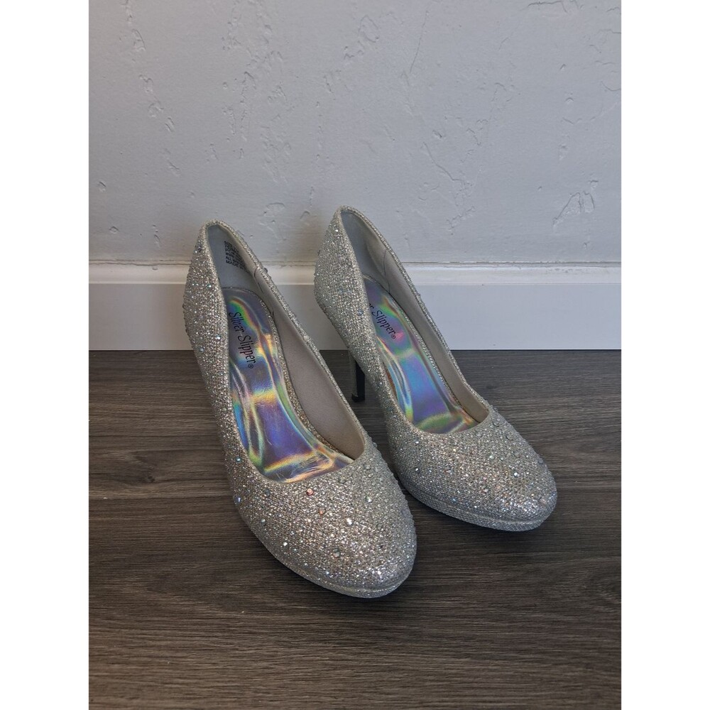 Silver Glitter High Heel Pumps by - Sparkle Evening Heels 7M